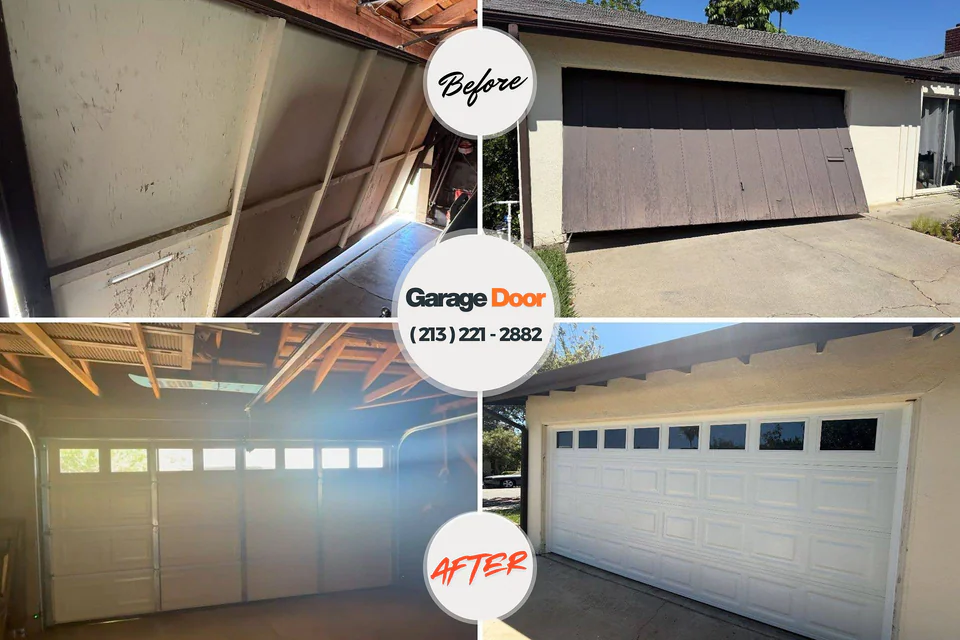 Before and after: garage door repair Trail Creek, IN